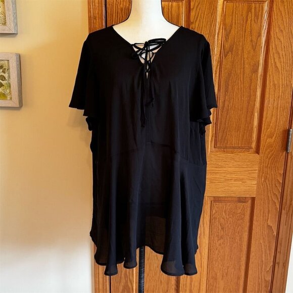 Torrid Women's Black Lace-Up Flutter Sleeve Tunic Top Size 3 3X - Picture 1 of 7